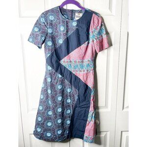 Autumn Adeigbo Samantha Blue Print 100% Cotton A-Line Dress Women's Size 4